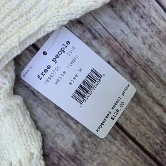 Free People Hot Tropics V-Neck Sweater Ivory Medium NEW - Picture 4 of 4